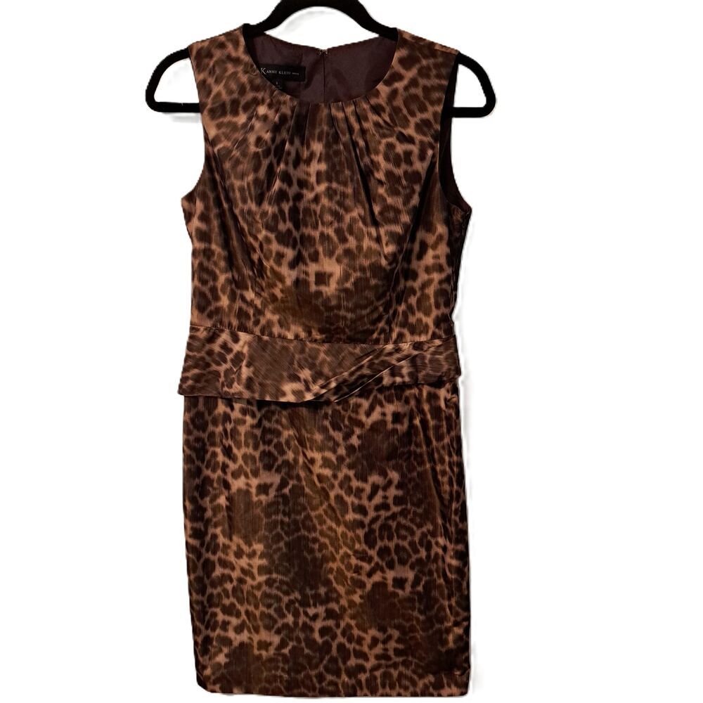 Anne Klein Womens Brown & Black Leopard Print Sleeveless Sheath Dress Size 6